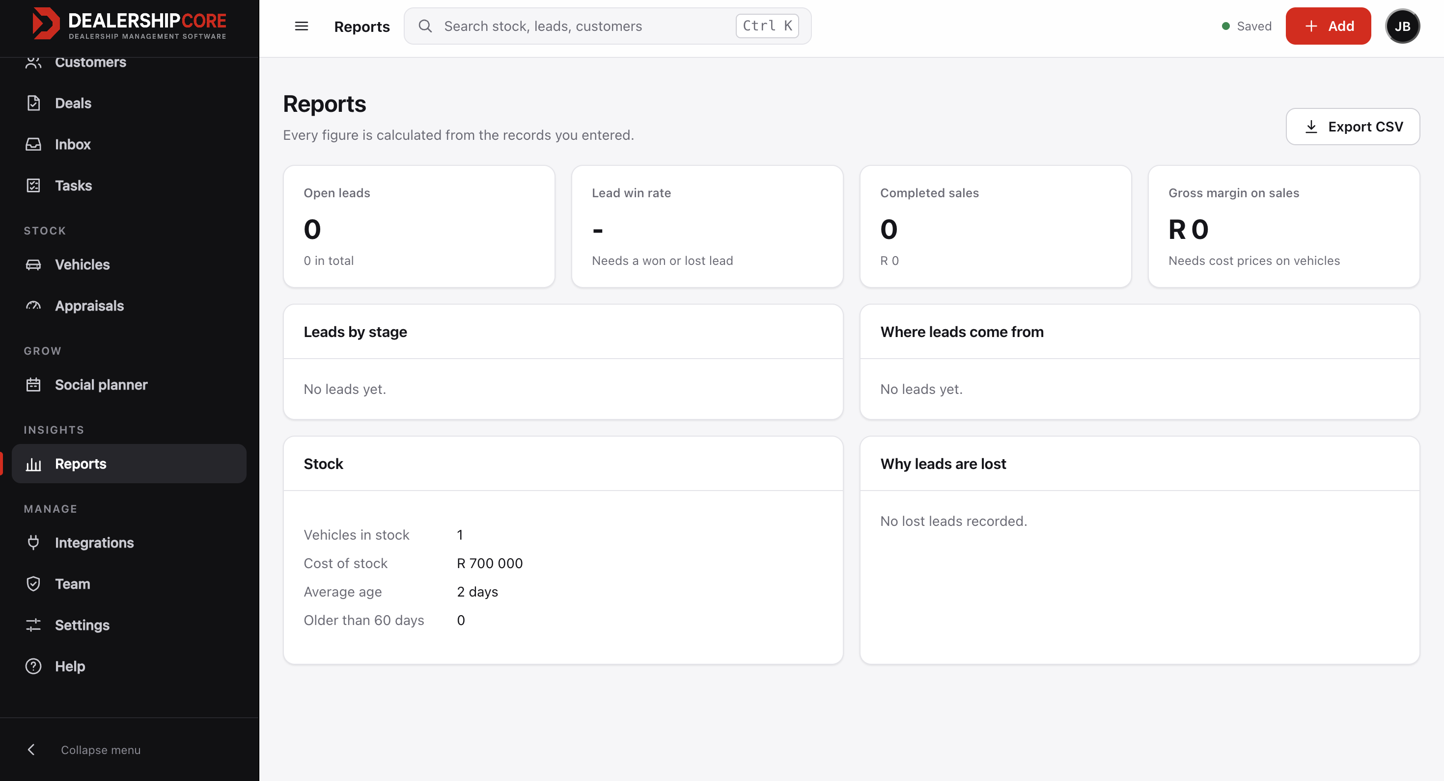 DealershipCore dealership management workspace